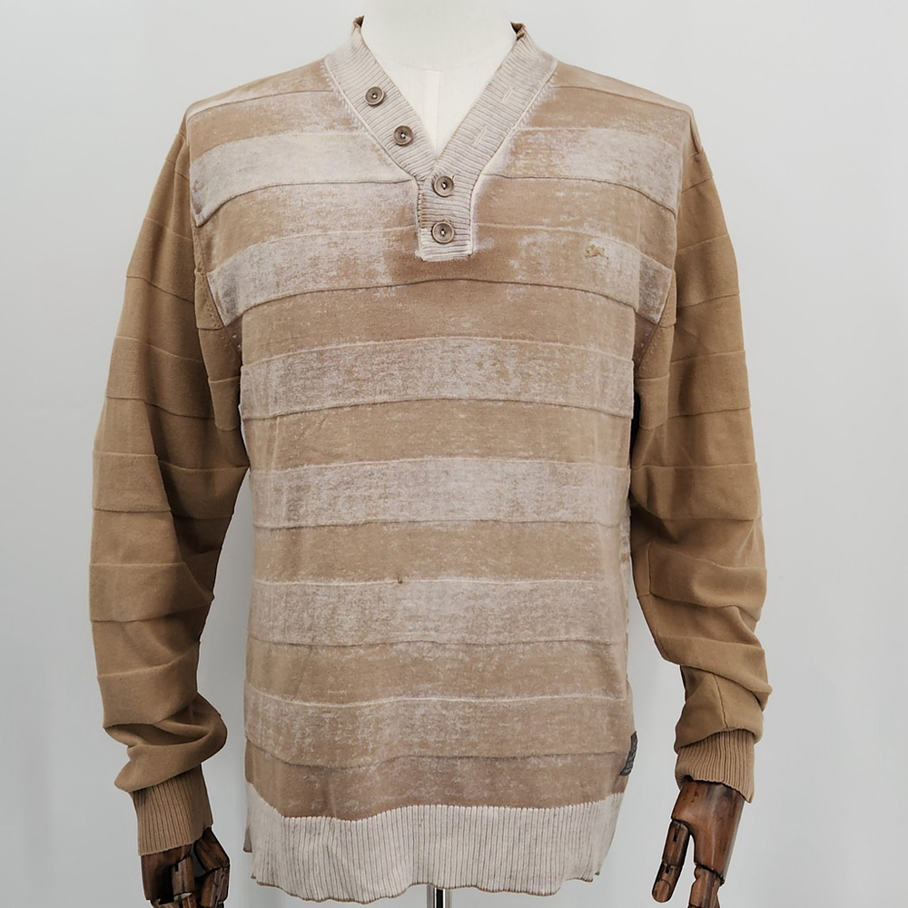 Mens A. Tiziano Wheat Tan Distressed Front Buttoned Sweater Size Large Gorp